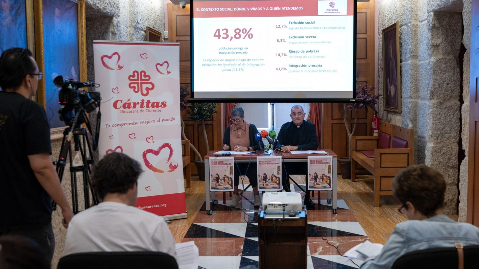 María Tabarés y Angel Feijóo, responsables de Cáritas Ourense, exponen la memoria de actividades.