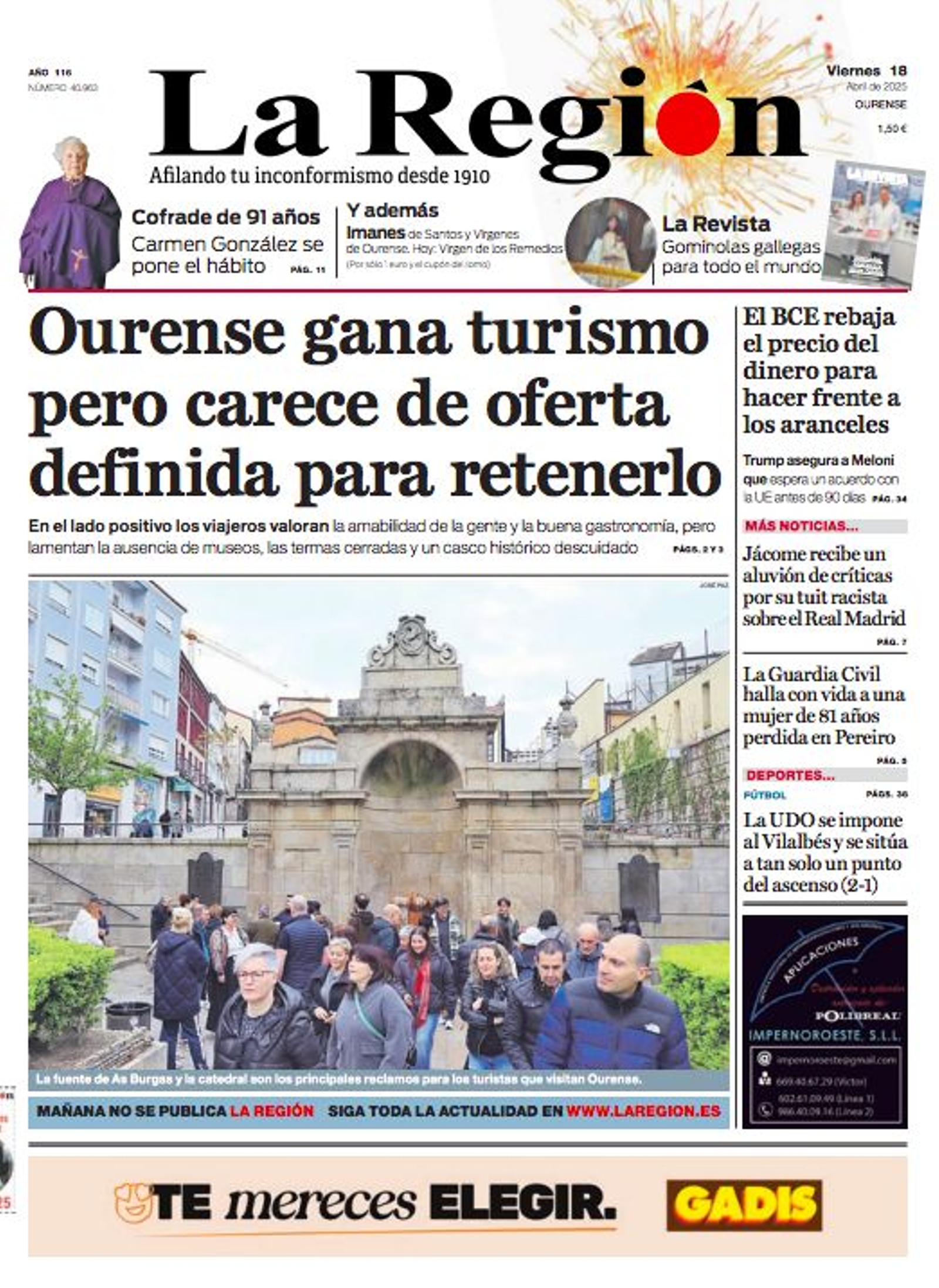 La portada de este viernes, 18 de abril.