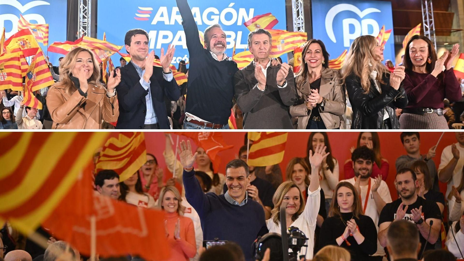 Las dos principales candidaturas a las Cortes de Aragón, en el cierre de campaña.