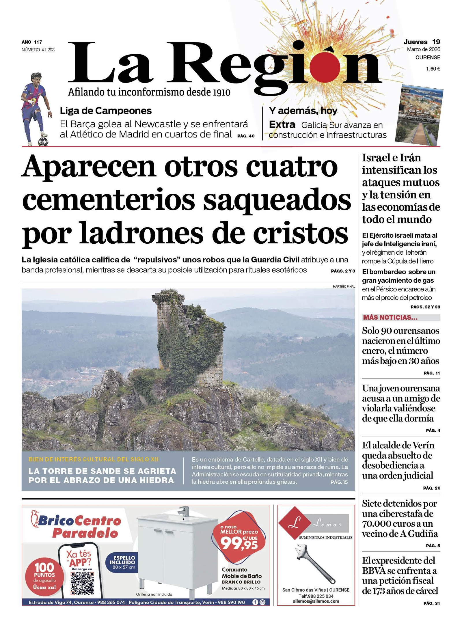 La portada de este jueves de La Región.