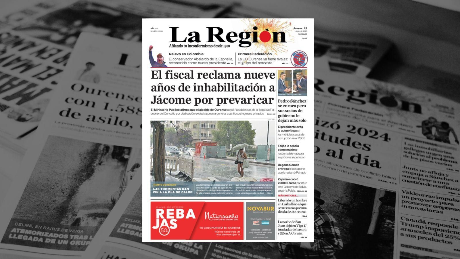 La portada de La Región de este jueves, 25 de junio.