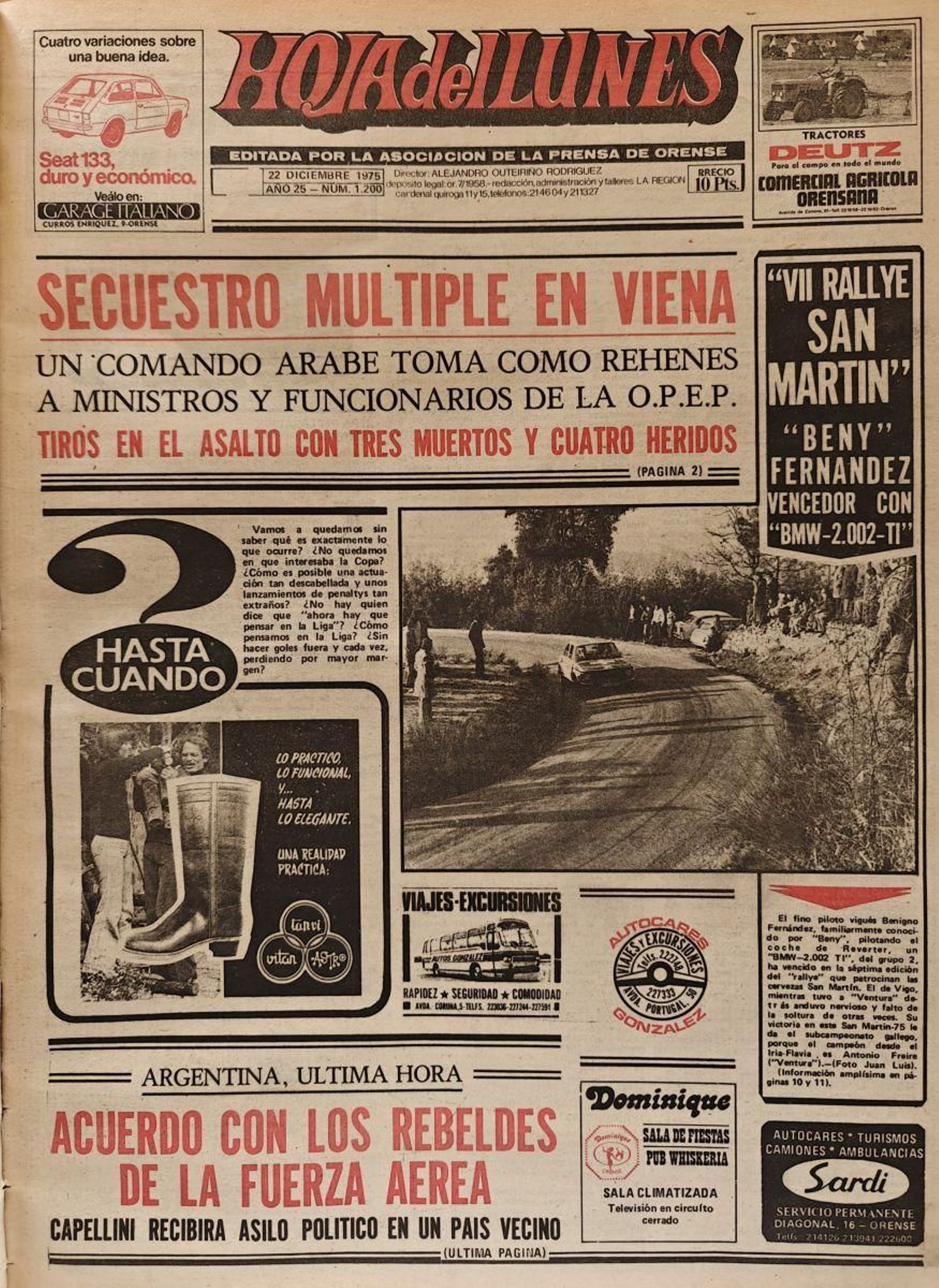 Los titulares de La Región del 22 de diciembre de 1975