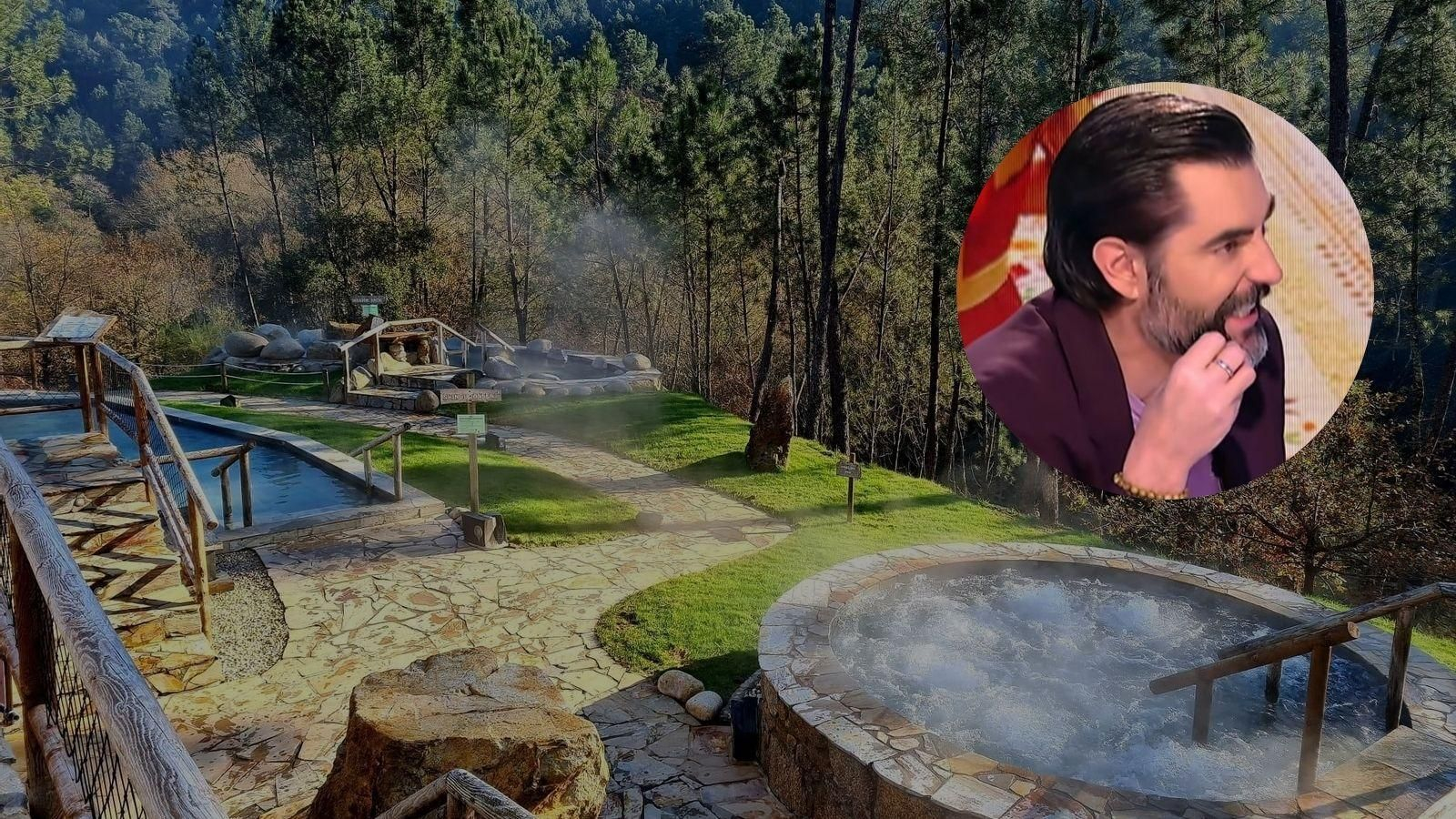Las termas de Prexigueiro con la reacción de Dani Mateo durante el programa en el que se han mencionado.