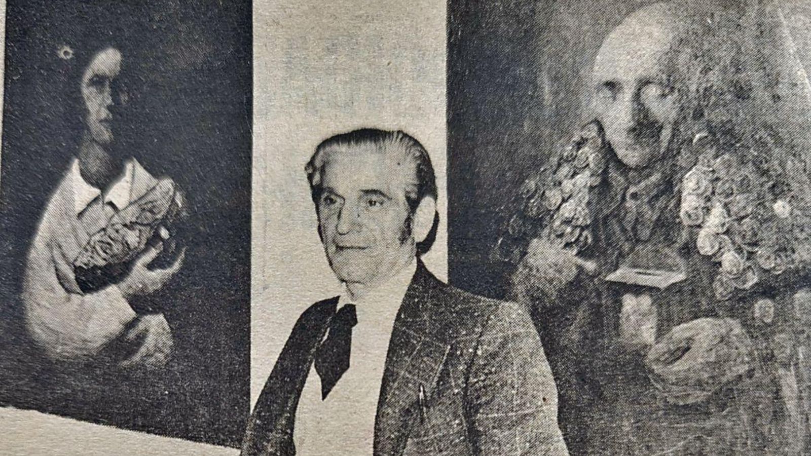 Tomás Bóveda y algunos de sus cuadros.