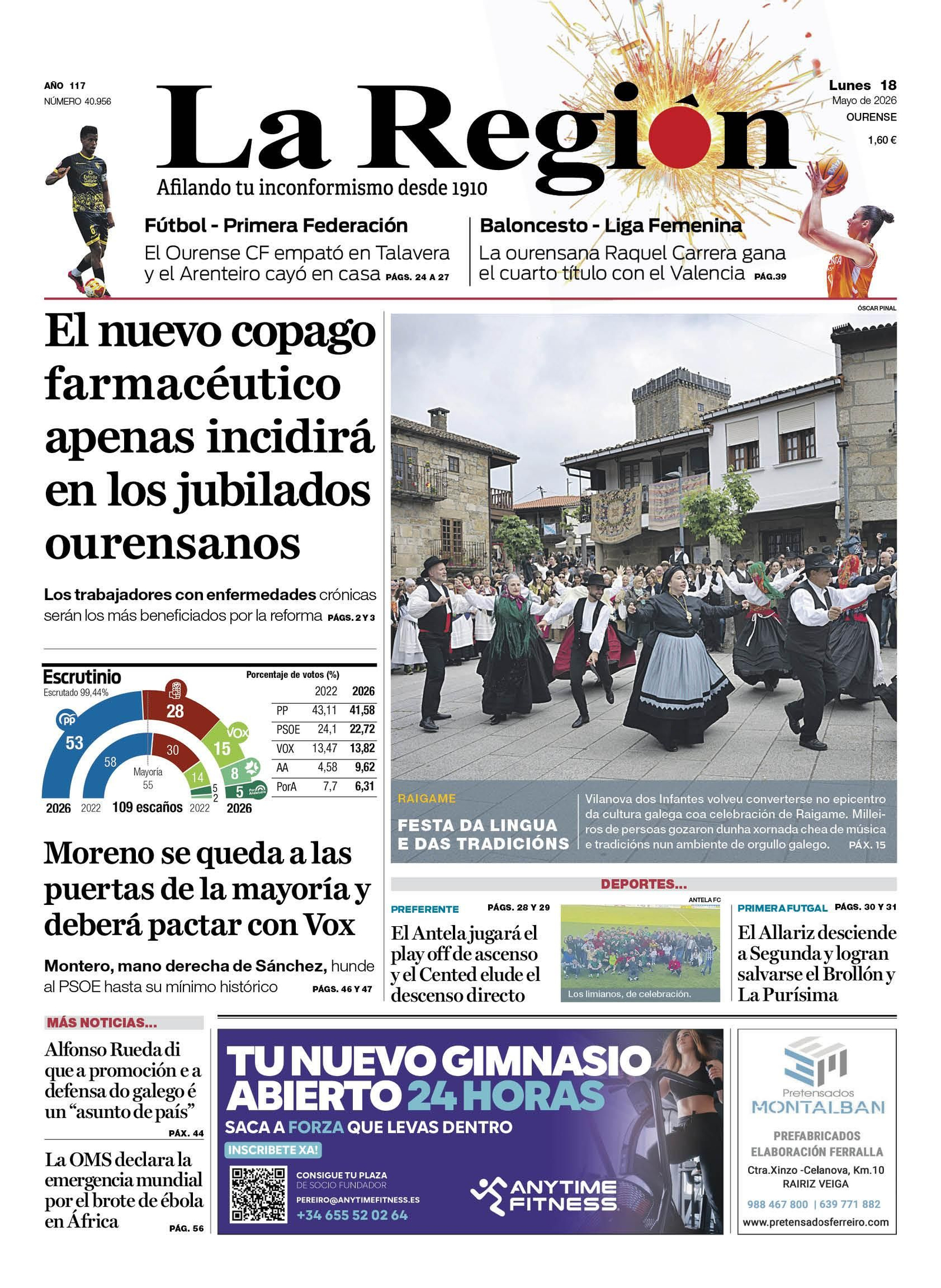 La portada de La Región de este lunes.