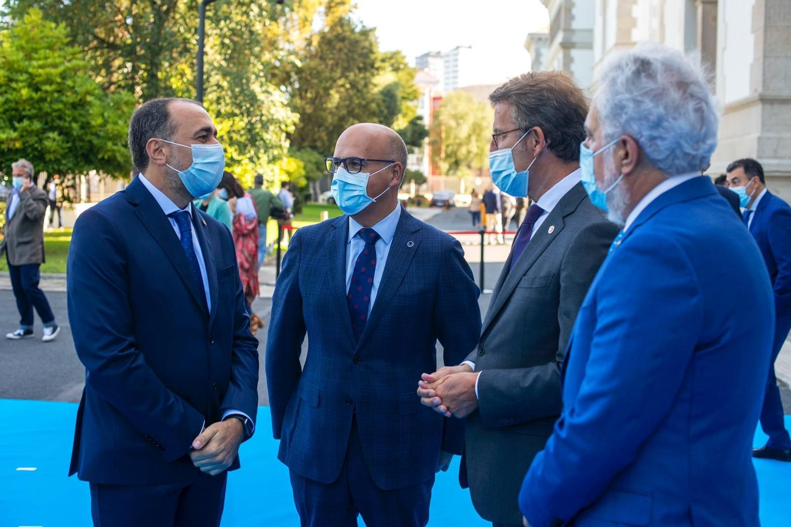 Julio García Comesaña, Manuel Baltar, Alberto Núñez Feijóo y Miguel Santalices, ayer en Santiago.