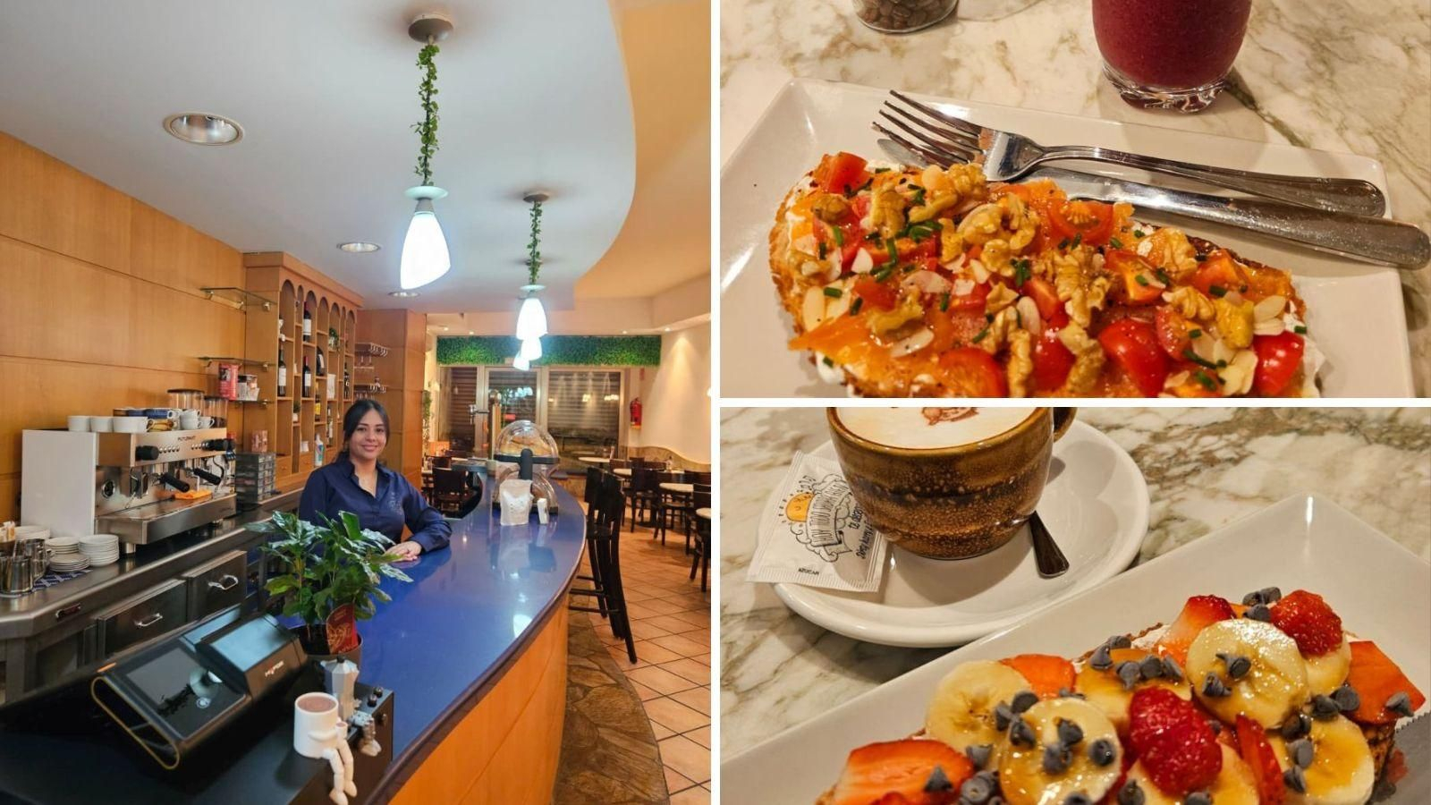 Karla Gabriela, propietaria, y dos de los desayunos con tostadas que se ofrecen en Ardora café.