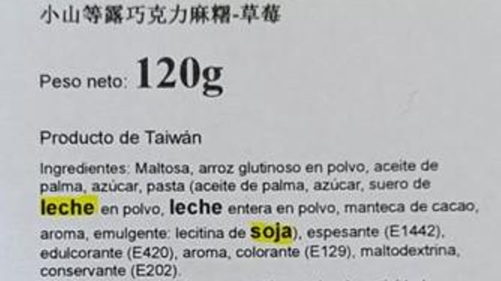 Alérgenos de los mochis de chocolate