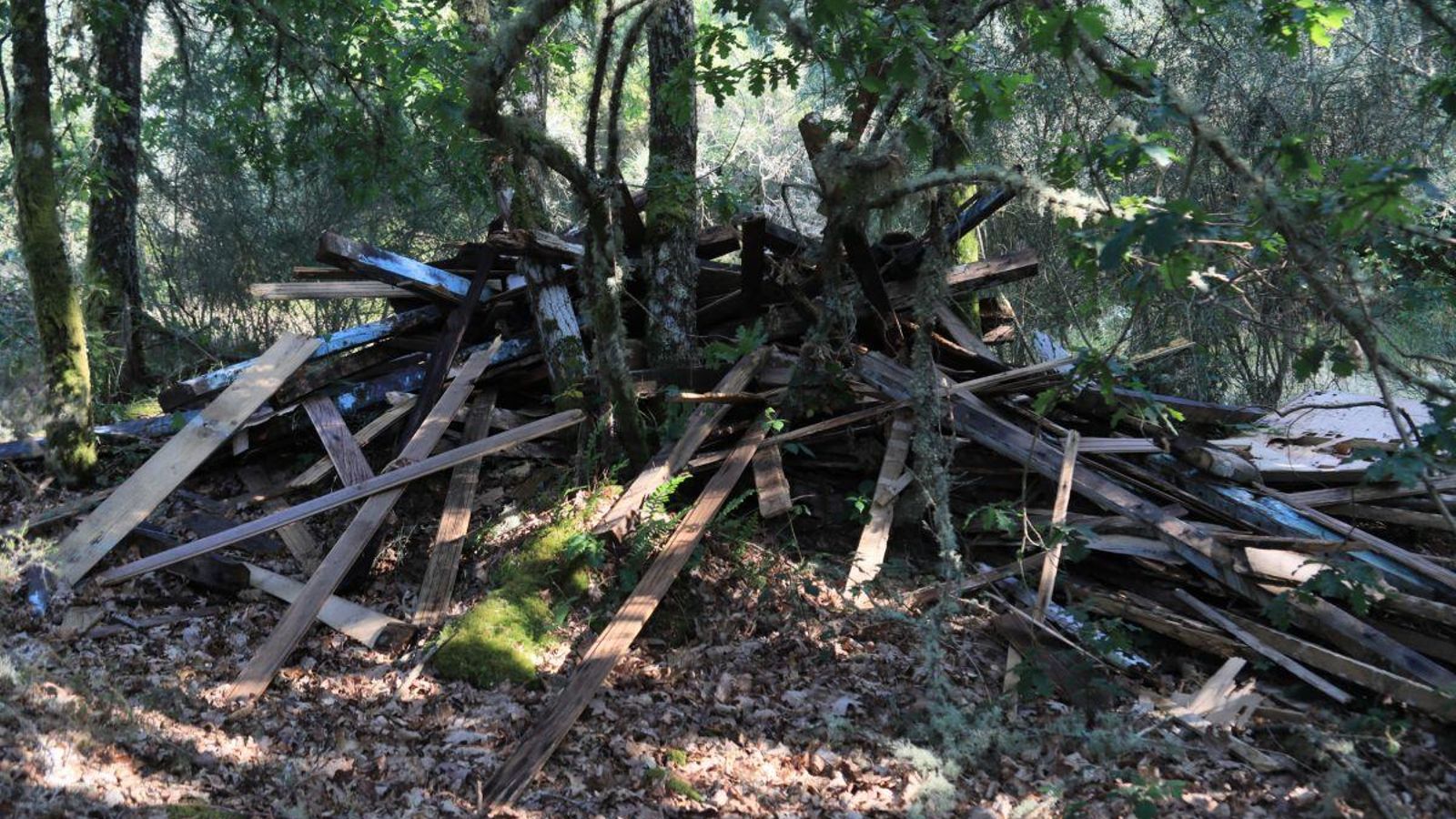 Escombros de madera en una de las localizaciones, en la ruta del Farricoque.