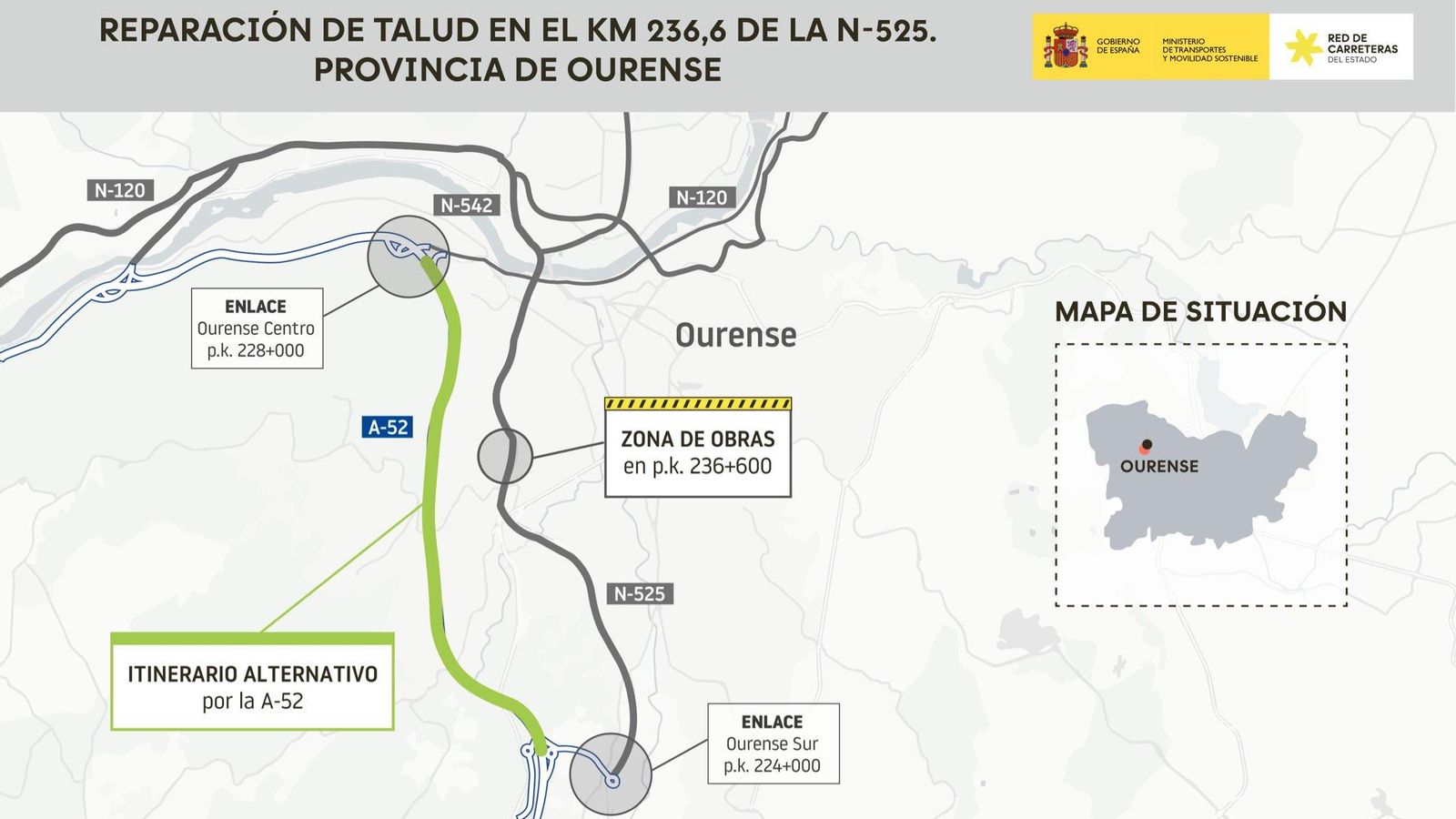Mapa con las obras y las vías alternativas recomendadas