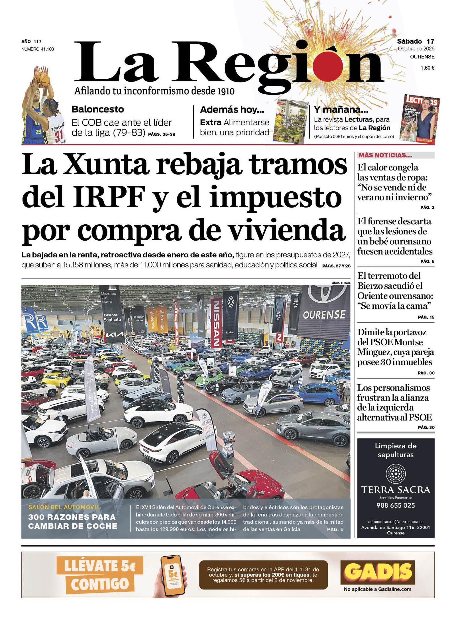 Los titulares de La Región de este sábado, 17 de octubre