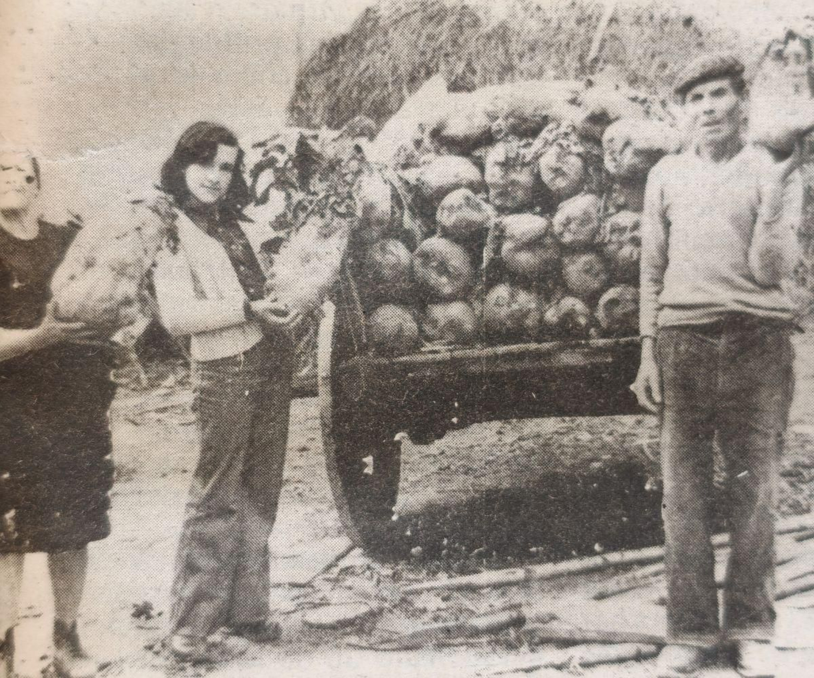 Los propietarios de la finca de Maceda, con sus gigantescos nabos.