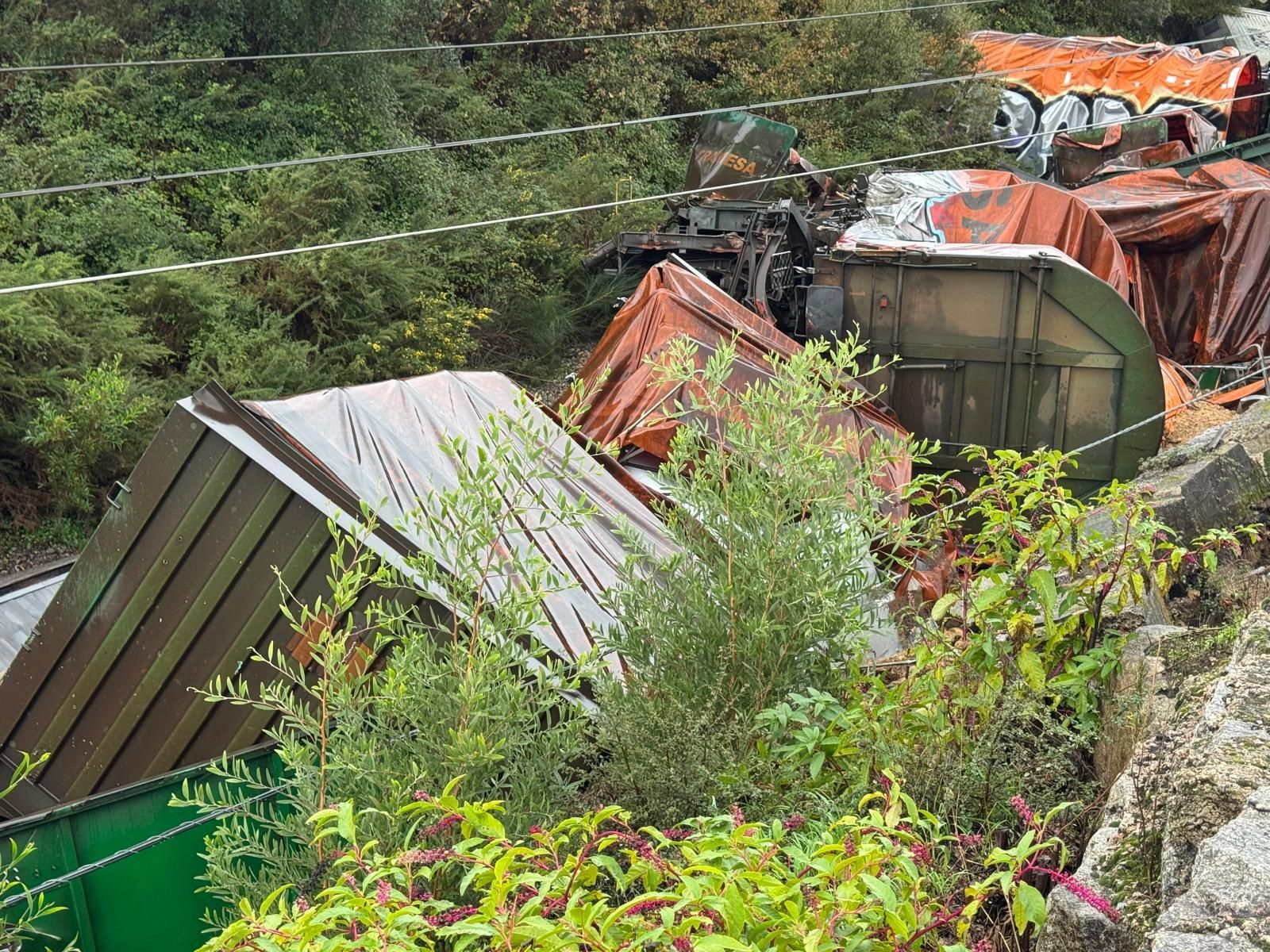 Galería | Descarrilamiento de un tren de mercancías en As Neves
