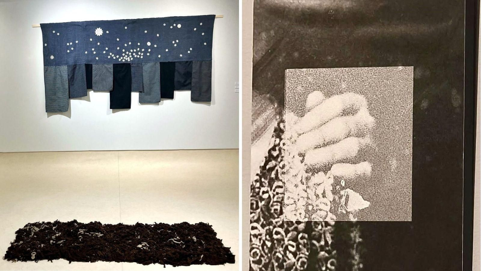 15 agosto 1938, y Una cama, una tumba, (2020) y  Duelo, (2023), tela.