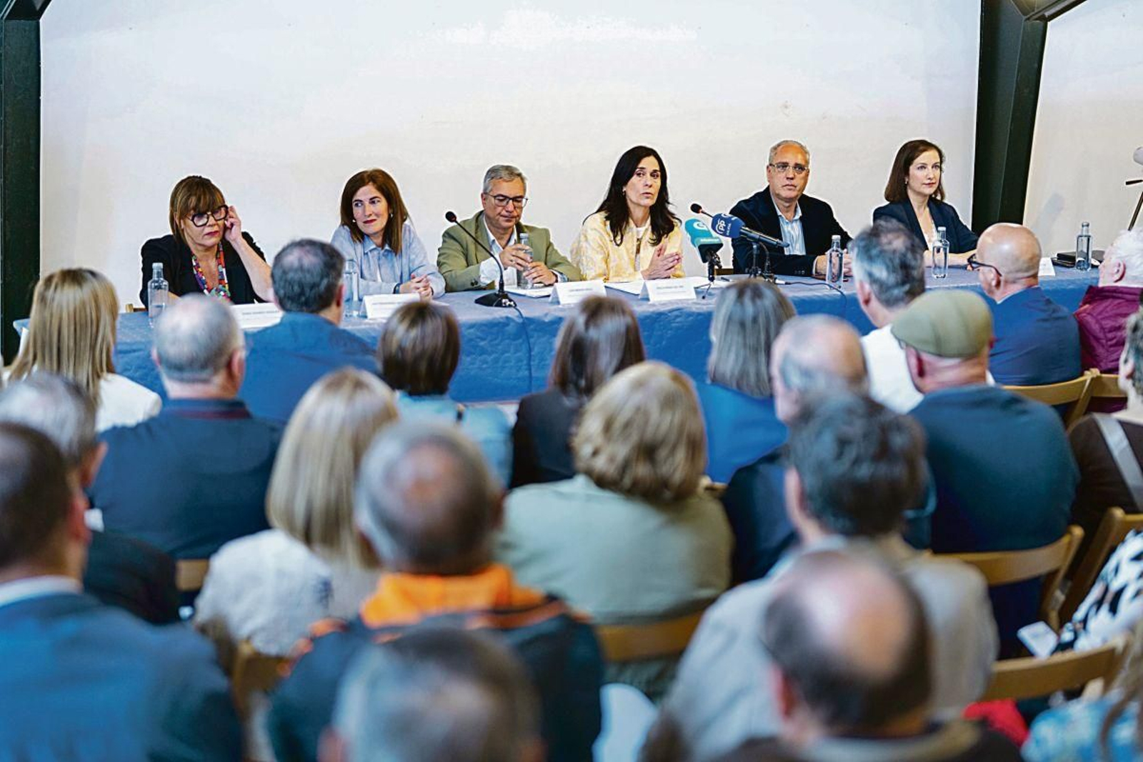 Sonia Ogando, Ana Fernández, Luis Menor, Paula Prado, Benito Iglesias y Pilar Fernández, ayer en Celanova.