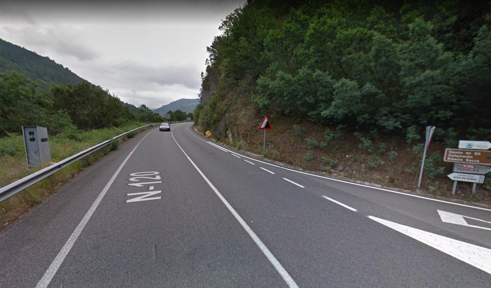 Punto kilométrico 550 de la N-120, donde se ubica el radar que más denuncias registró en Ourense en 2019. (Foto: Google Maps)