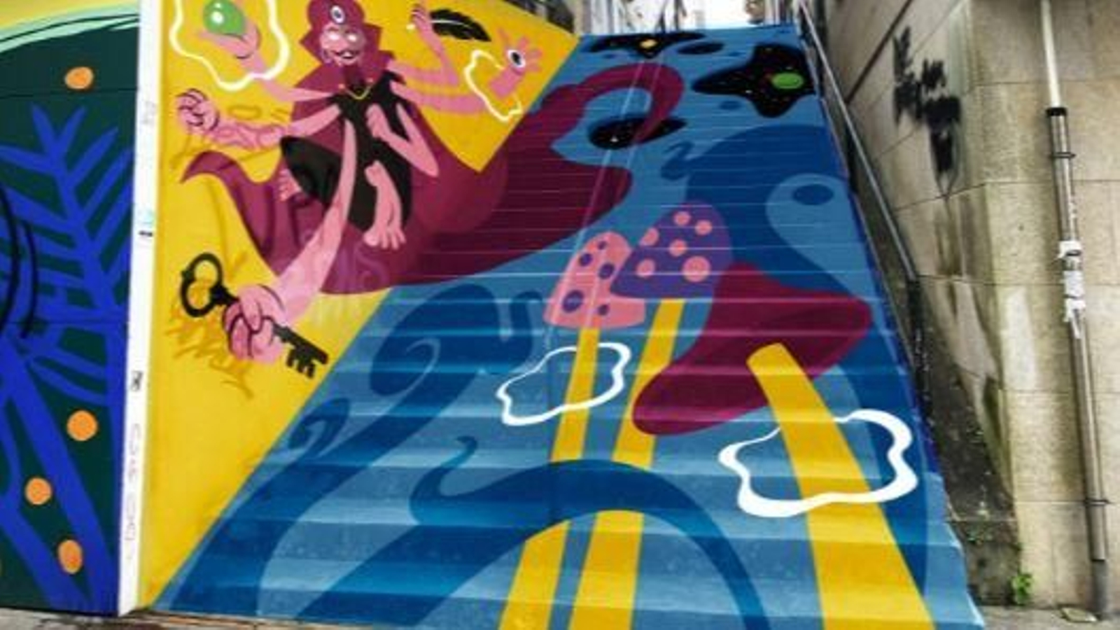 El mural para las escaleras de la calle Colombia de Roberto Argüelles.