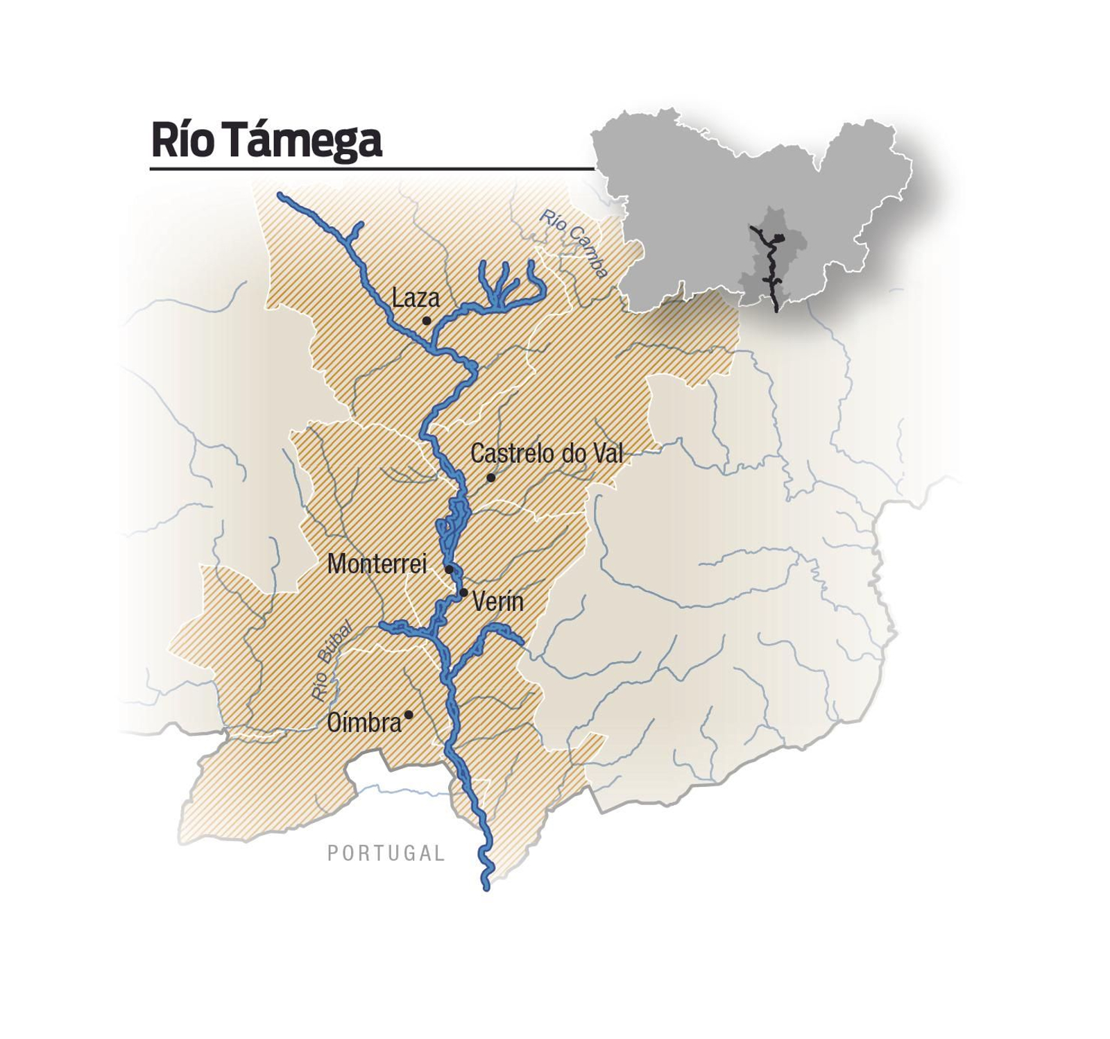 O río Támega, cruzando a raia da Eurocidade Verín-Chaves