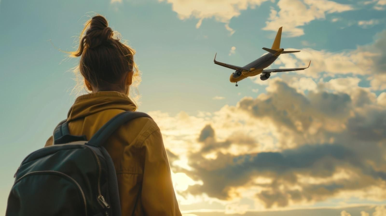 Una joven ve partir un avión