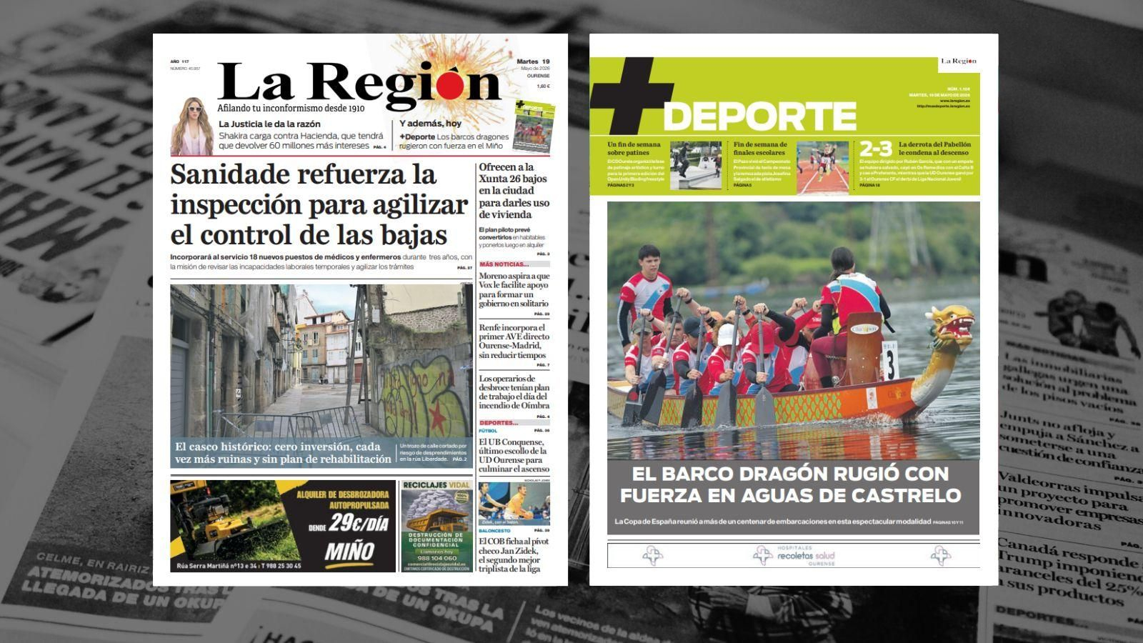Las portadas de La Región de este martes, 19 de mayo.