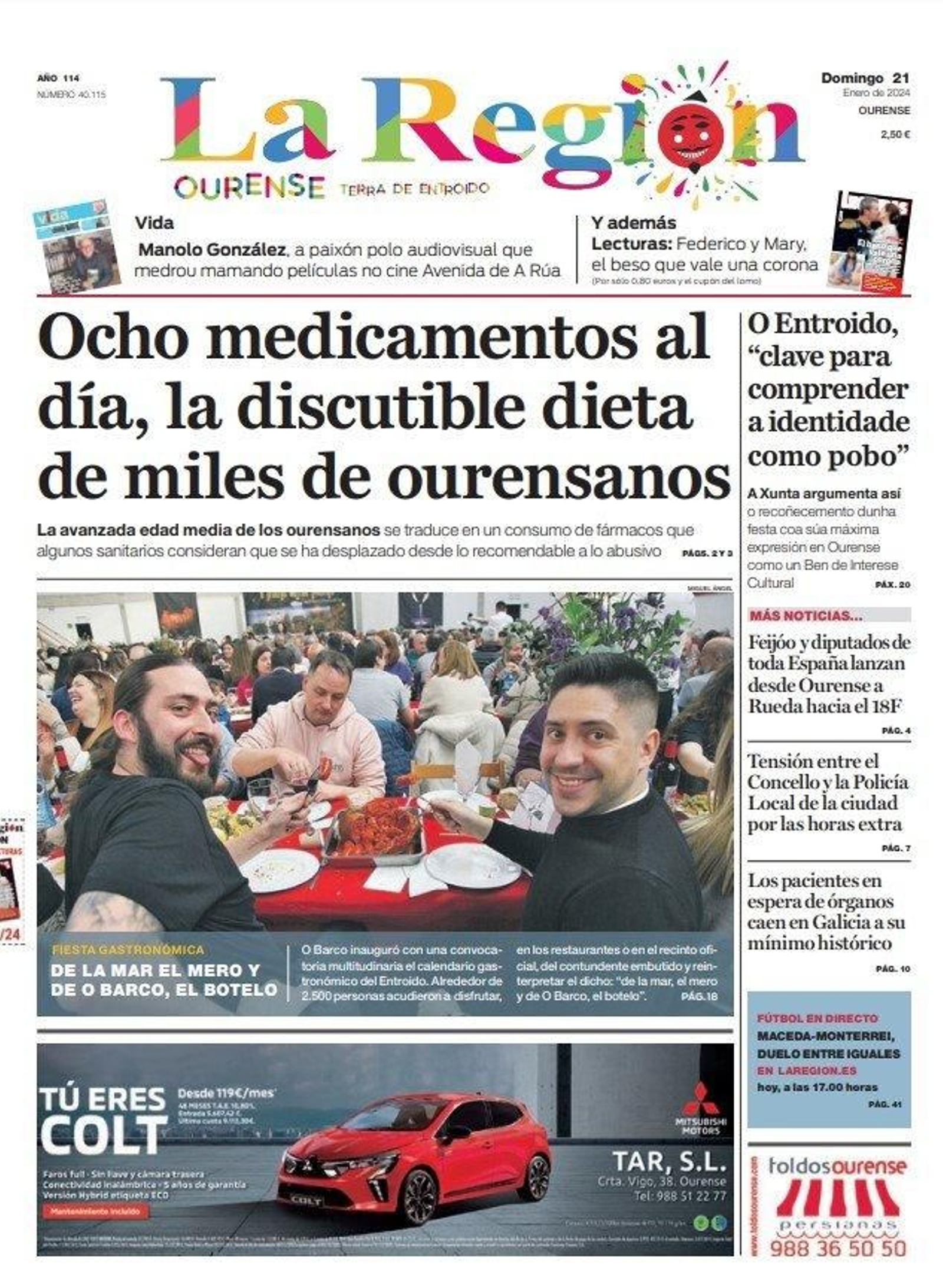 La portada de La Región este domingo, 21 de enero.