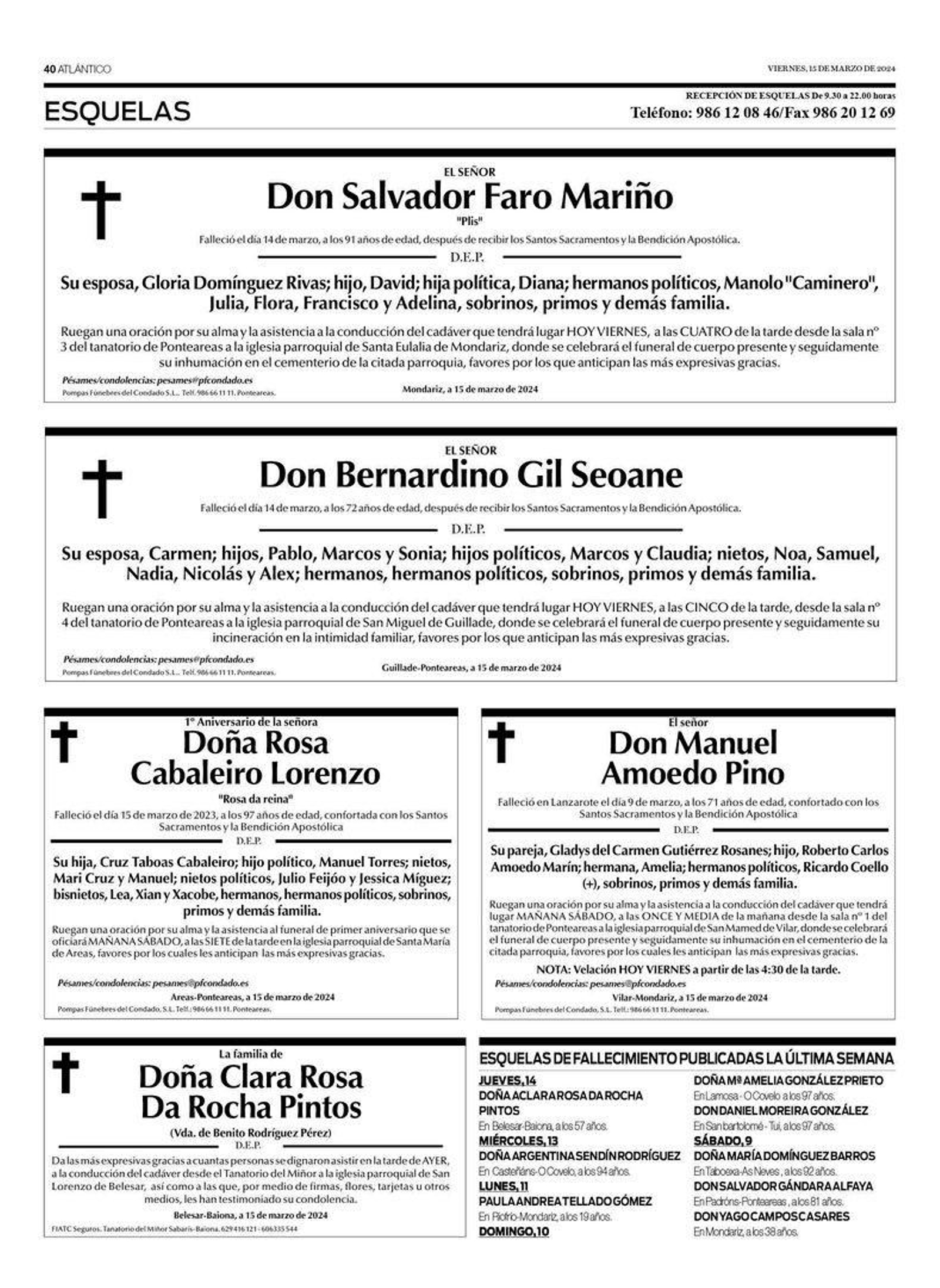 Esquelas del 15 de marzo.