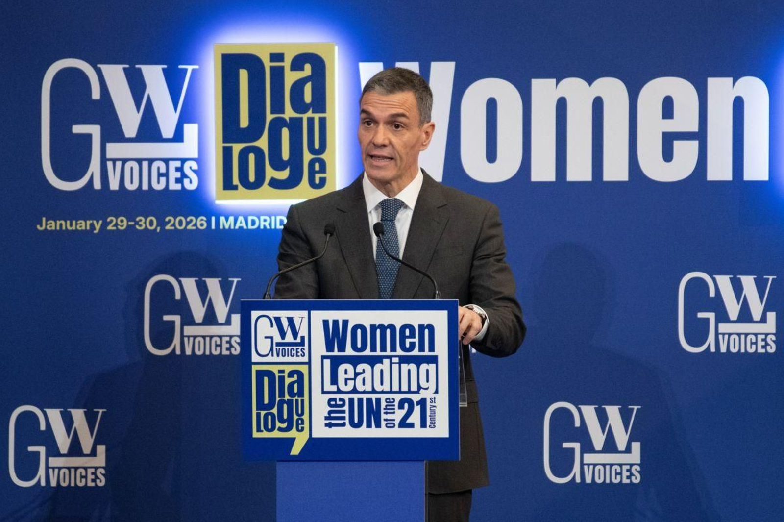 El presidente del Gobierno, Pedro Sánchez, en el acto Mujeres liderando la ONU del siglo XXI.