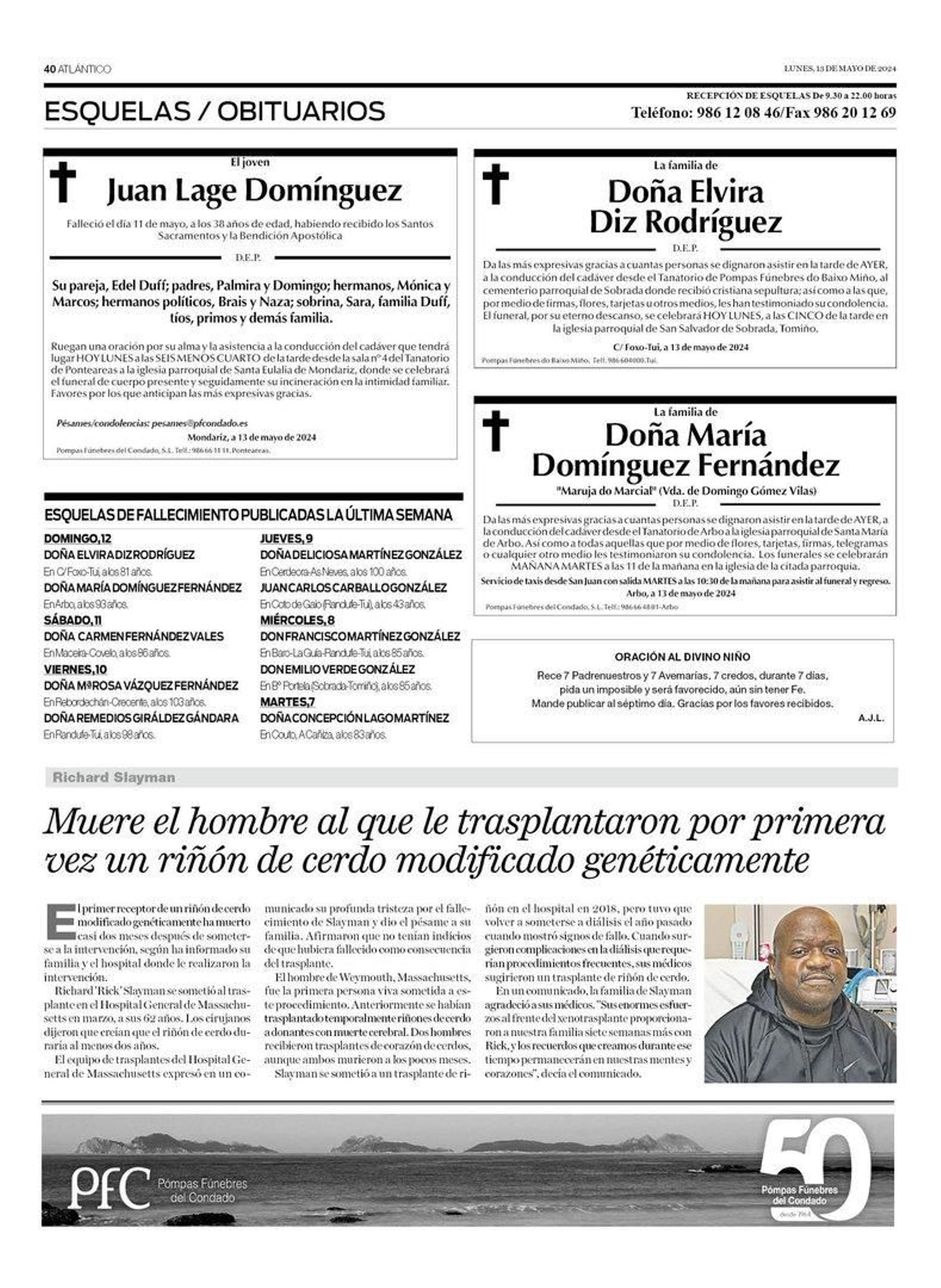 Las esquelas del 13 de mayo.