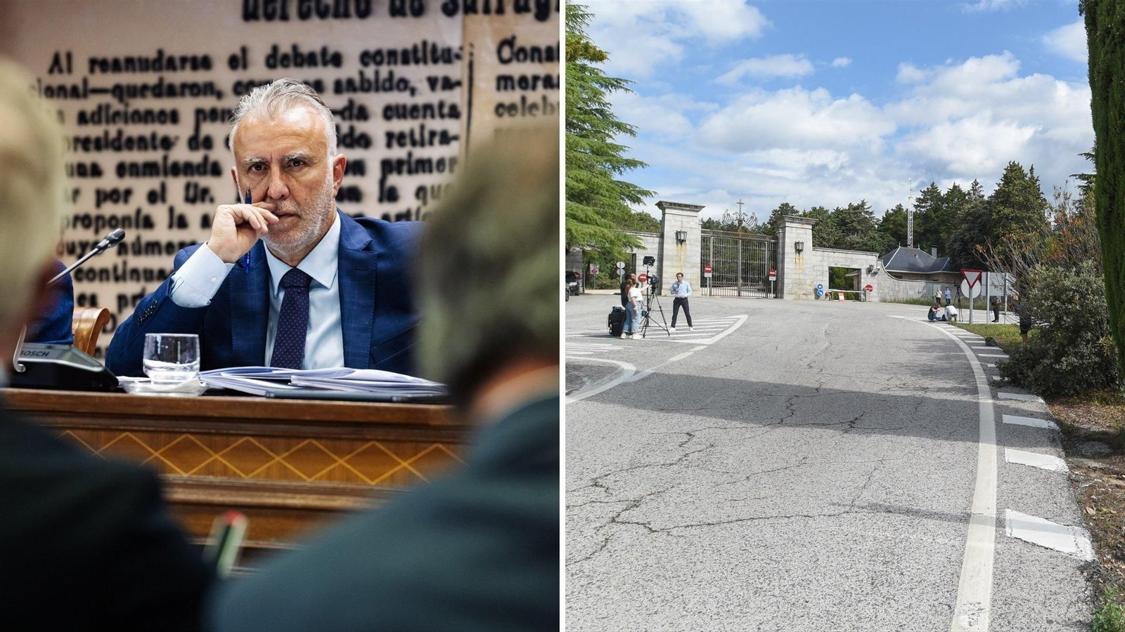 El ministro de Política Territorial y Memoria Democrática, Ángel Víctor Torres, y el Valle de Cuelgamuros". // EP