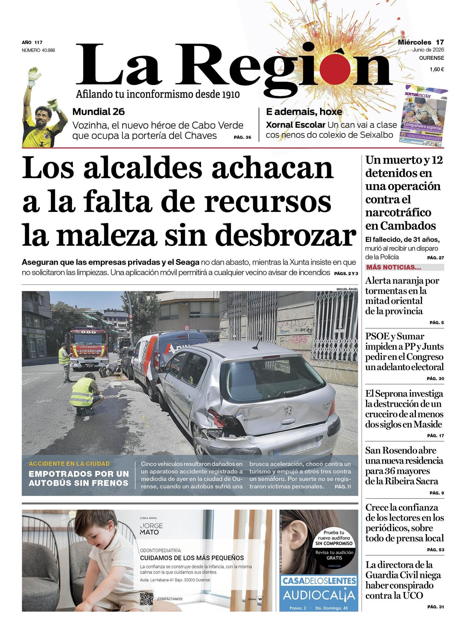 La portada de La Región de este miércoles.