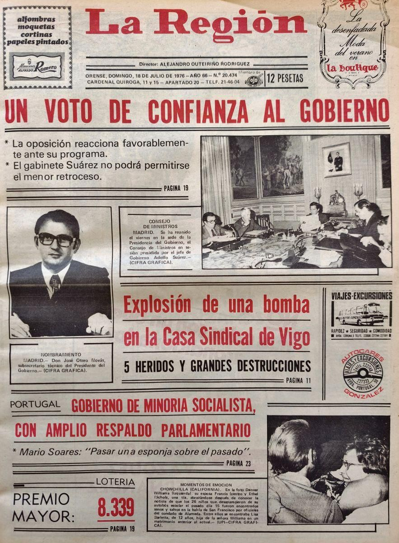 La portada de La Región del 18 de julio del 1976.