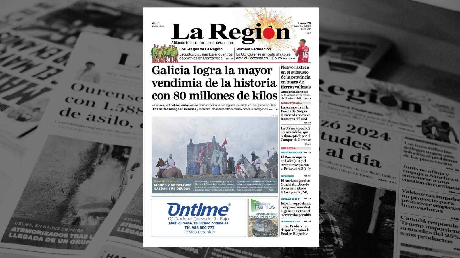 La portada de La Región de este lunes, 28 de septiembre.