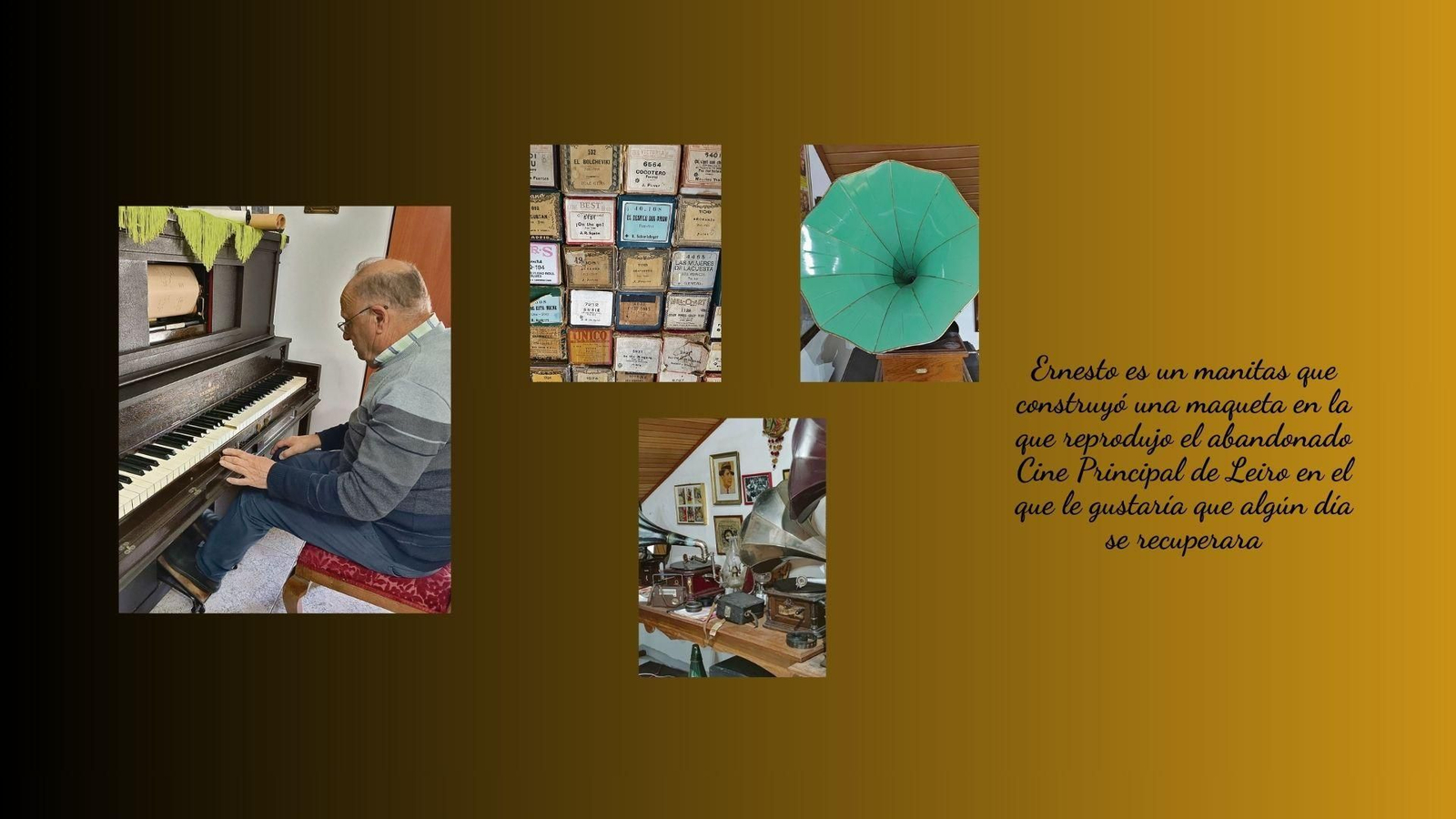Ernesto es un manitas que construyó una maqueta en la que reprodujo el abandonado Cine Principal de Leiro en el que le gustaría que algún día se recuperara.
