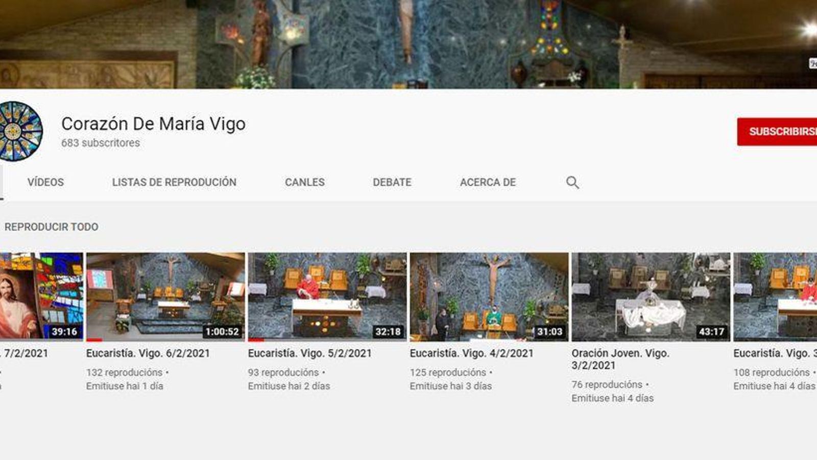 El canal de Youtube de Corazón de María de Vigo retransmite cada día.