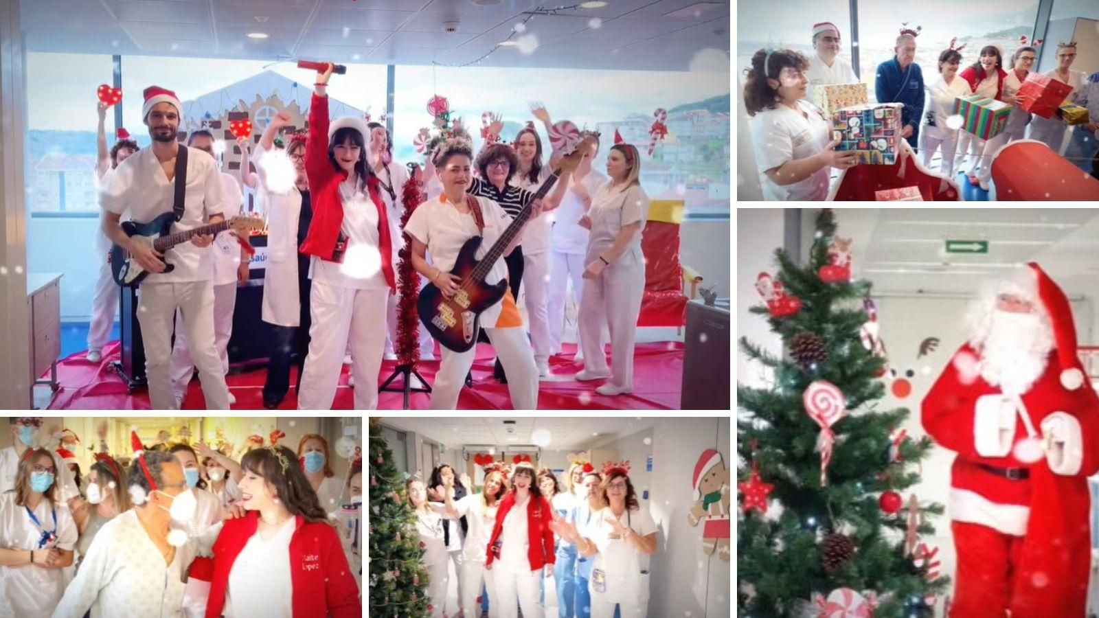 Diferentes escenas del vídeo del villancico realizado en el CHUO