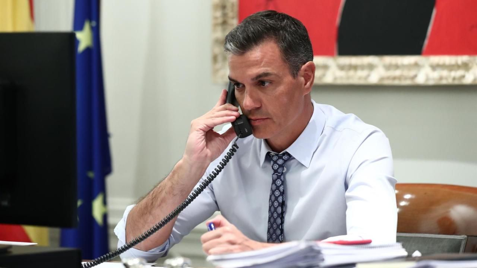 Pedro Sánchez, ha mantenido una conversación telefónica con el presidente de Estados Unidos, Joe Biden. FERNANDO CALVO.