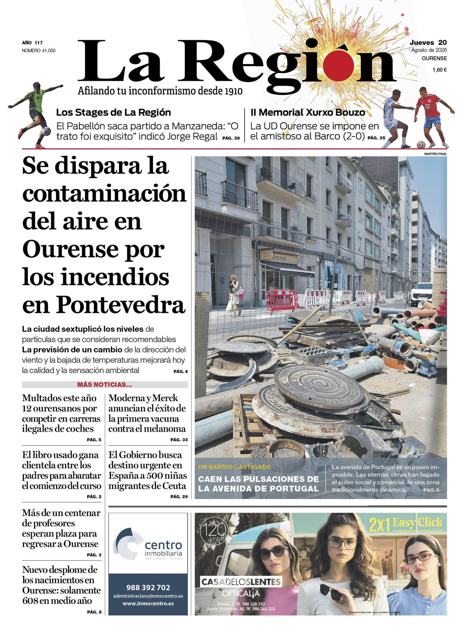 La portada de La Región de este jueves.