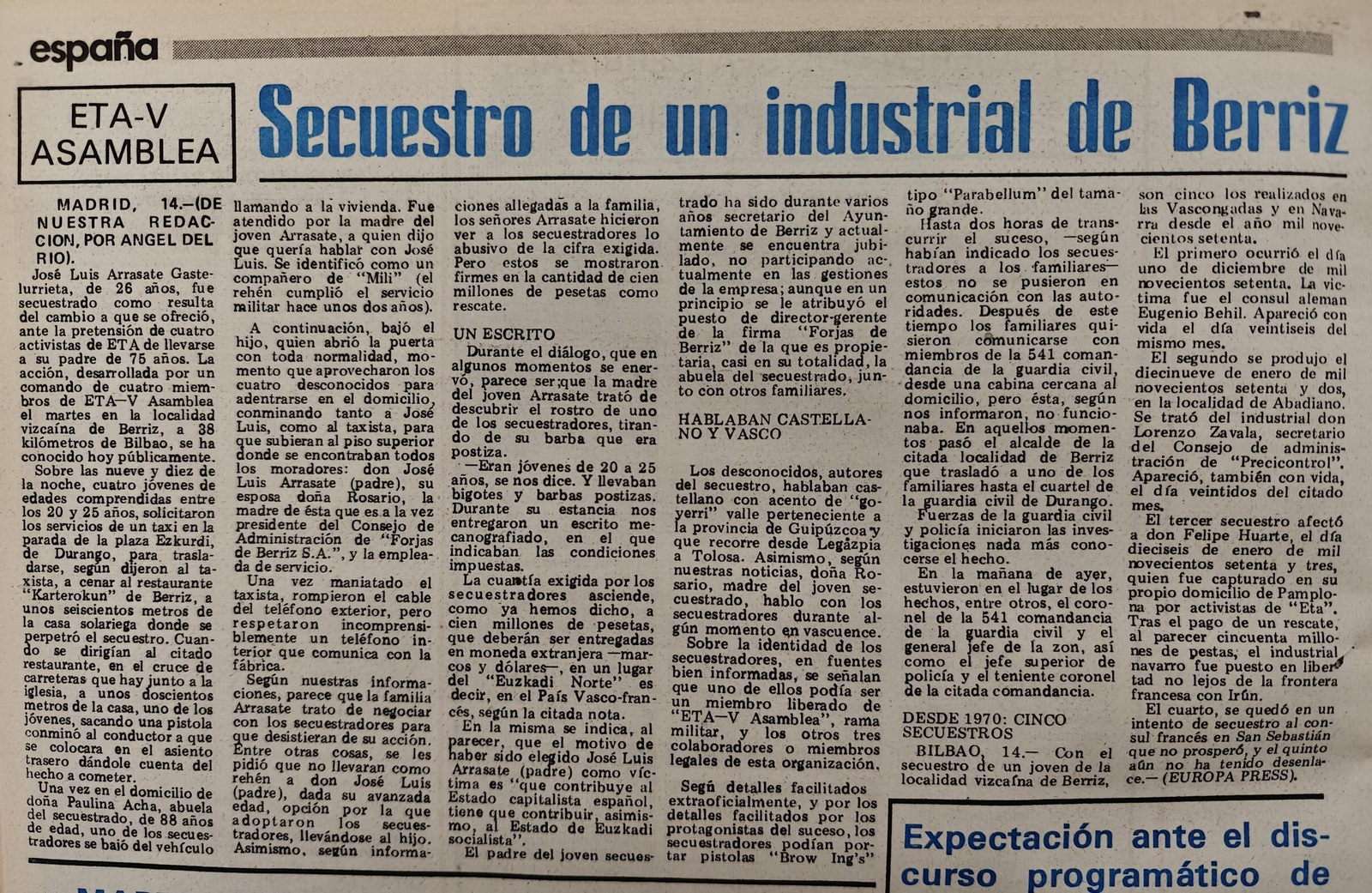 Noticias escaneadas del periódico La Región del 15 de enero de 1976.