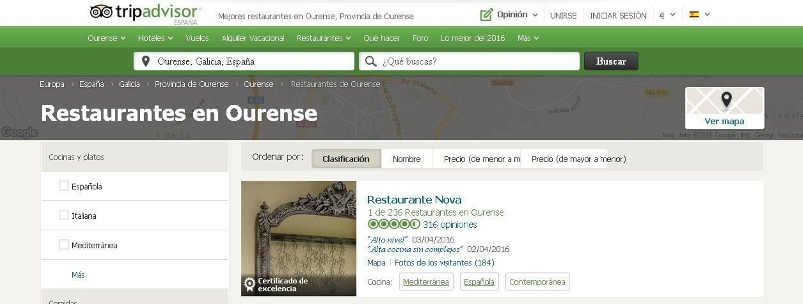 El Nova, 1º clasificado en Tripadvisor.