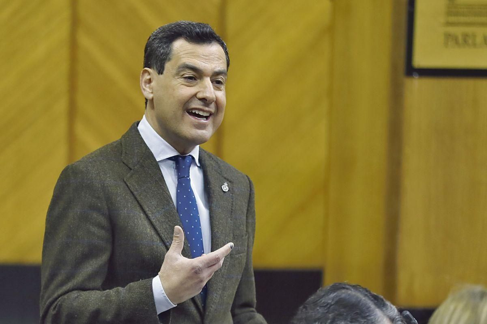 El presidente de la Junta de Andalucía, Juanma Moreno, en la sesión de control al Ejecutivo.