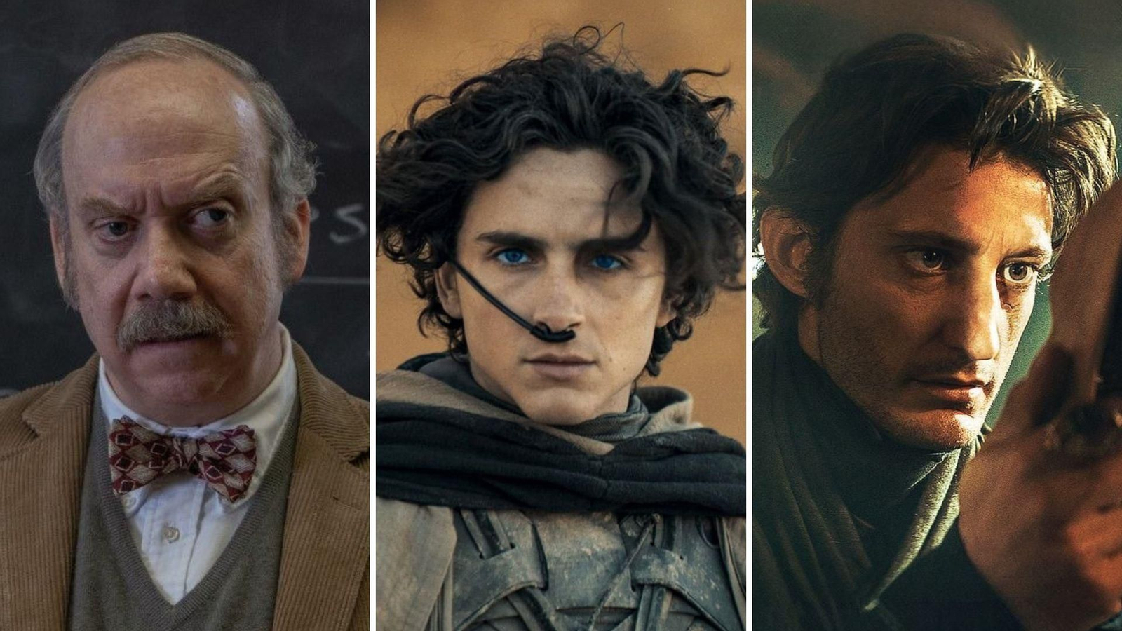 Tres fotogramas de 'The Holdovers', 'Dune: parte dos' y 'El conde de Montecristo'.