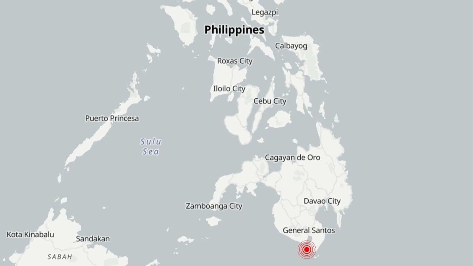 Ubicación aproximada en la cual ha tendio lugar el terremoto, en el sur de Filipinas.