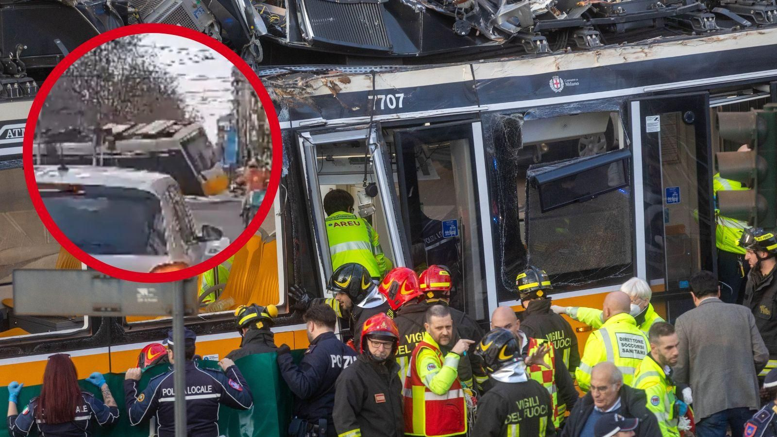 Imagen del tranvía descarrilado en Milán