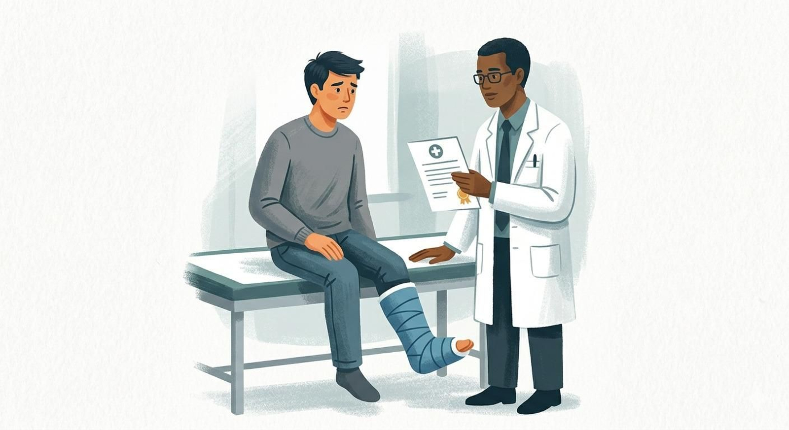 Una persona asiste el médico lesionada.