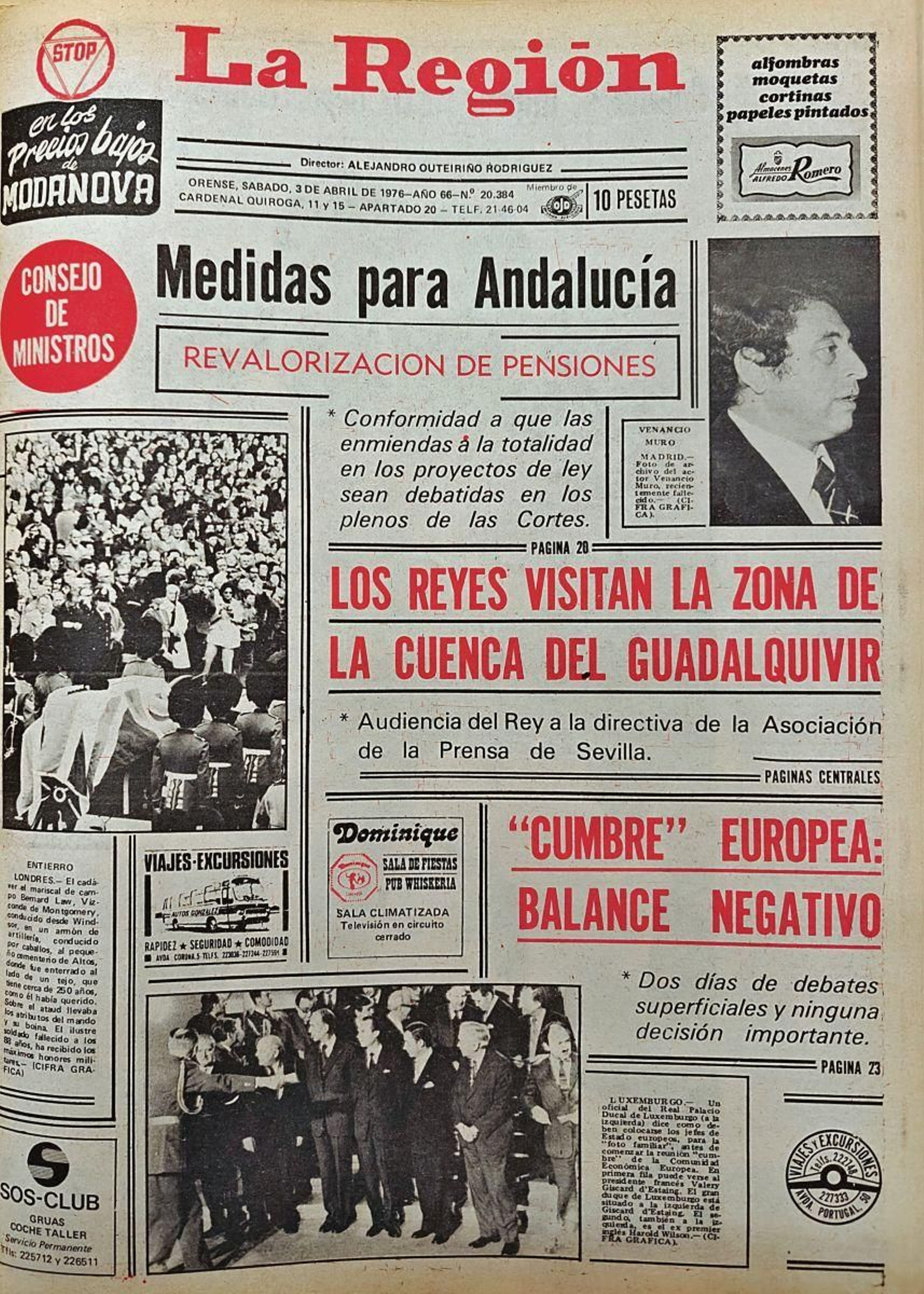 Primera página de 1976 de La Región