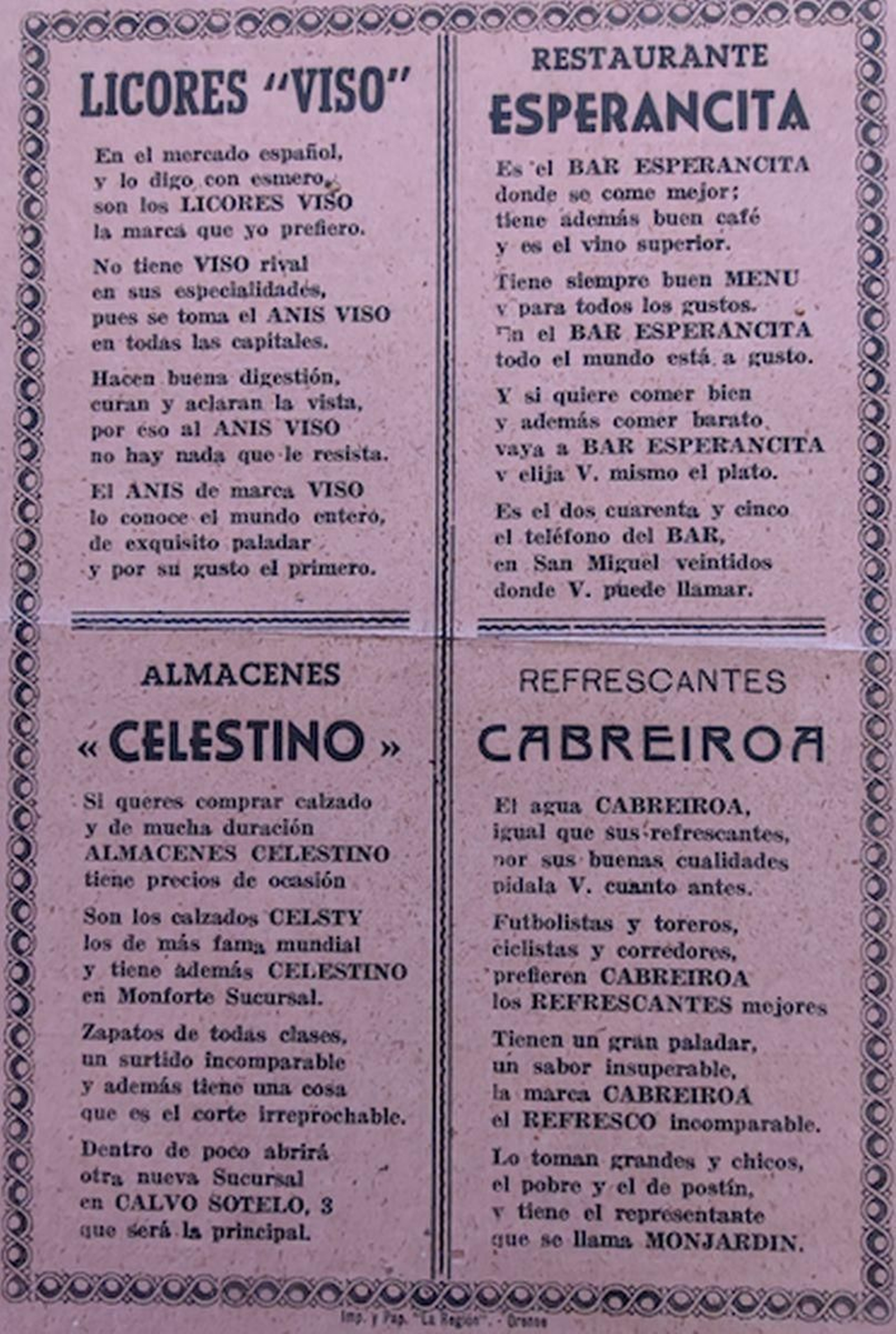 La publicidad abundaba, incluso en verso, en las coplas de 1942.