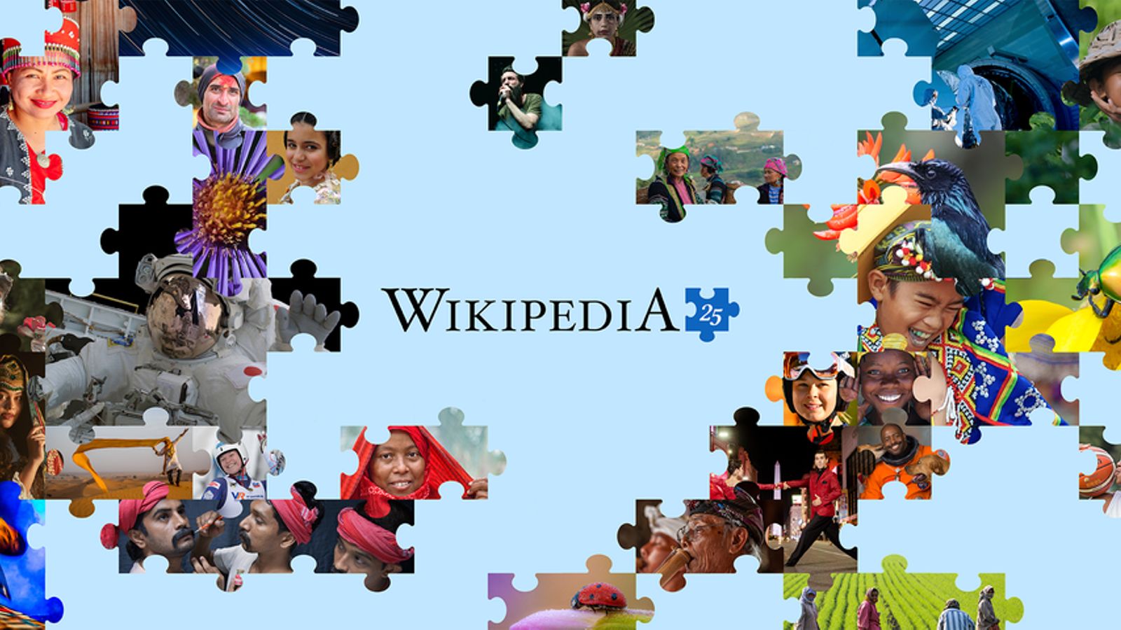 Báner utilizado para promocionar los 25 años de Wikipedia. Naila Rahmah for the Wikimedia Foundation.