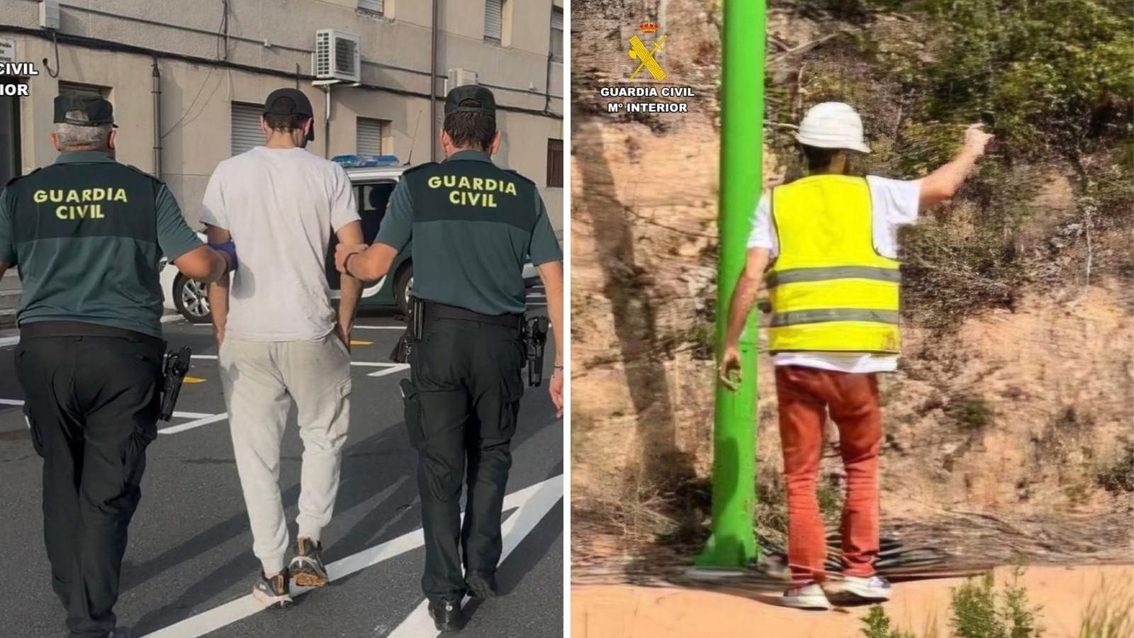 Uno de los investigados en el momento de la detención y vistiendo la ropa de operario de mantenimiento.