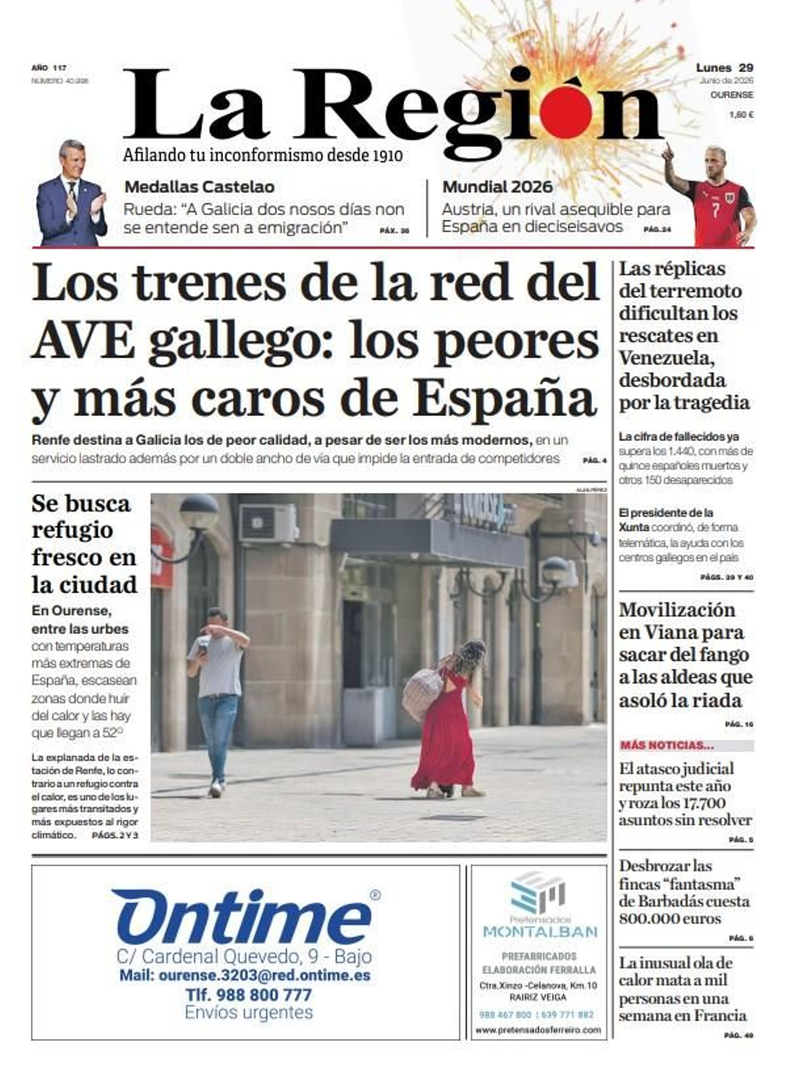 La portada de La Región de este lunes, 29 de junio.