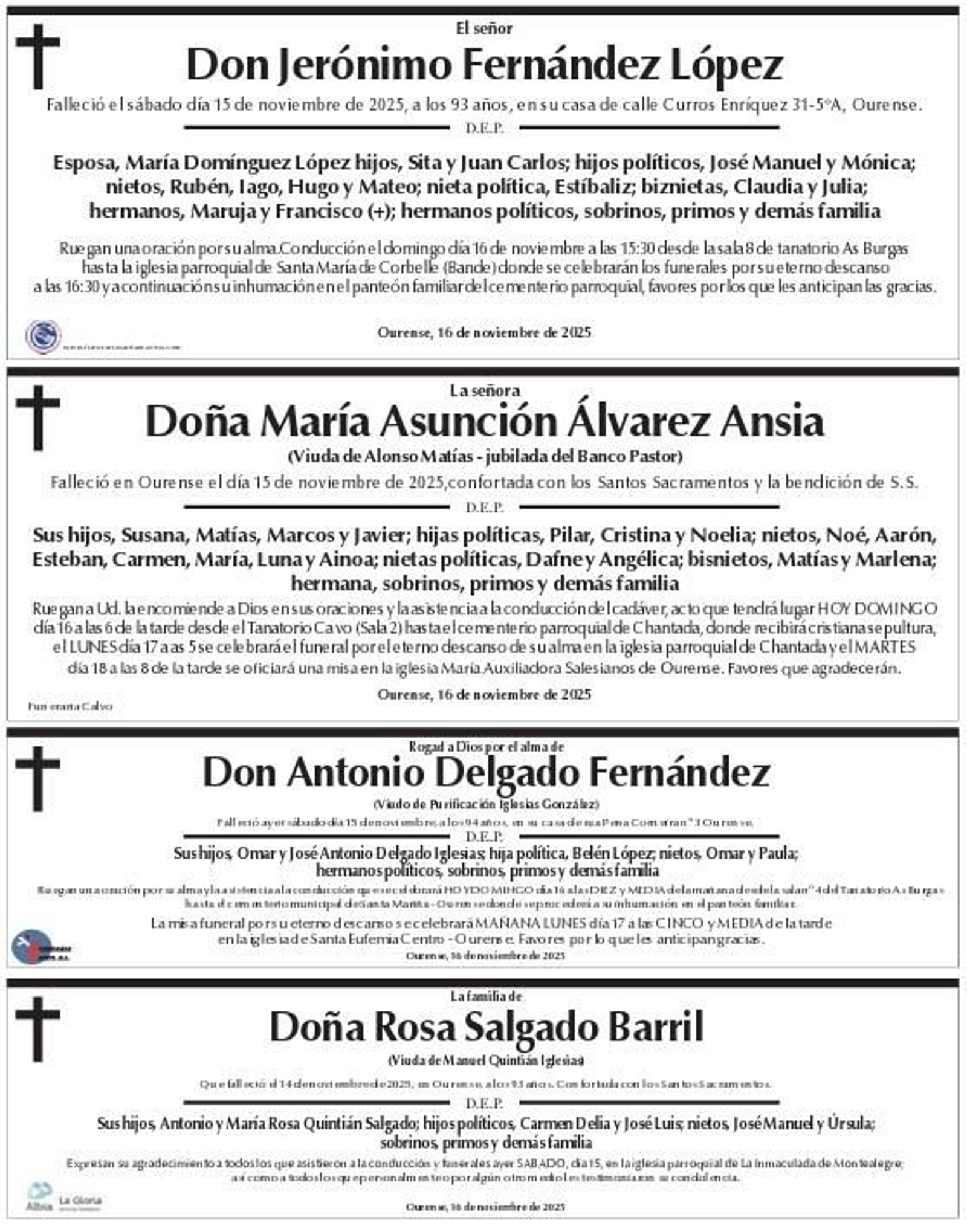 Esquelas 16 de noviembre